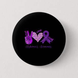 Badge Rond 5 Cm Peace Love Cure Purple Ribbon Heimerheimer's Aware