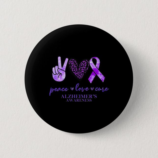 Badge Rond 5 Cm Peace Love Cure Ribbon Leopard Alzheimer Cerveau A (Devant)