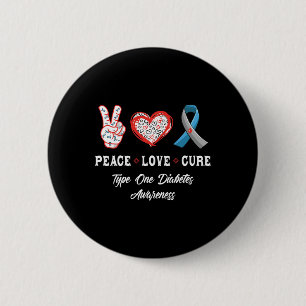Badge Rond 5 Cm Peace Love Cure Type Un Diabète Sensibilisation Ho