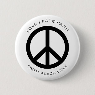 Badge Rond 5 Cm Peace Love Faith Social Justice Black White Custom