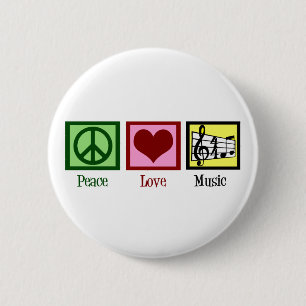 Badge Rond 5 Cm Peace Love Music