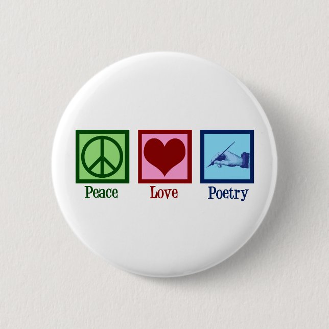 Badge Rond 5 Cm Peace Love Poetry Jolie Poète (Devant)