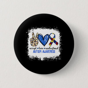 Badge Rond 5 Cm Peace Love Ribbon Sensibilisation sur l'autisme Ac