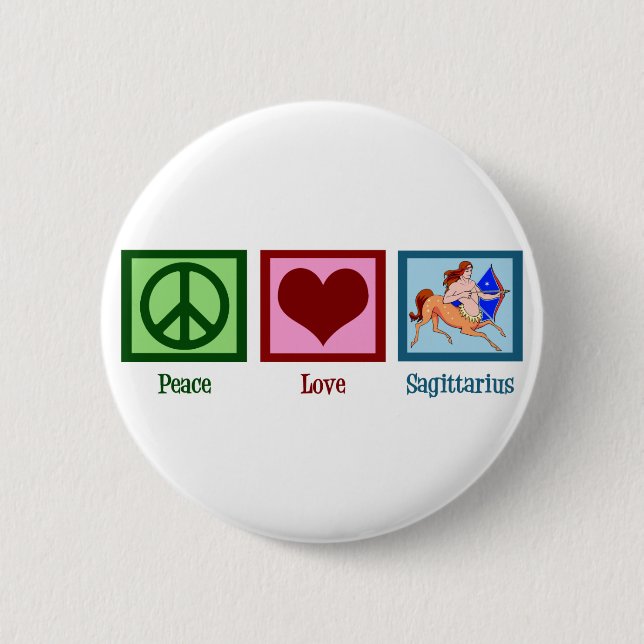 Badge Rond 5 Cm Peace Love Sagittarius (Devant)