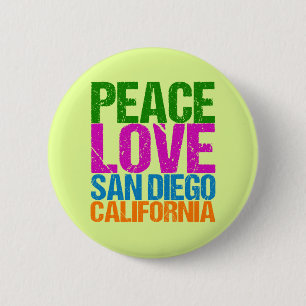 Badge Rond 5 Cm Peace Love San Diego California
