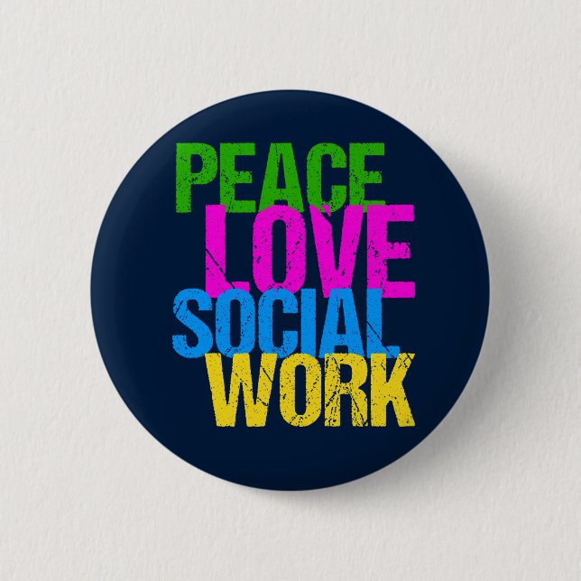 Badge Rond 5 Cm Peace Love Travail social (Devant)
