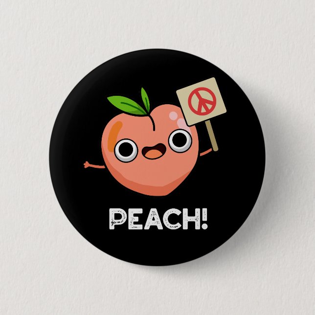 Badge Rond 5 Cm Peach Funky Peace Fruit Pun Dark BG (Devant)
