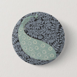 Badge Rond 5 Cm Peacock Art Nouveau Bird Classic