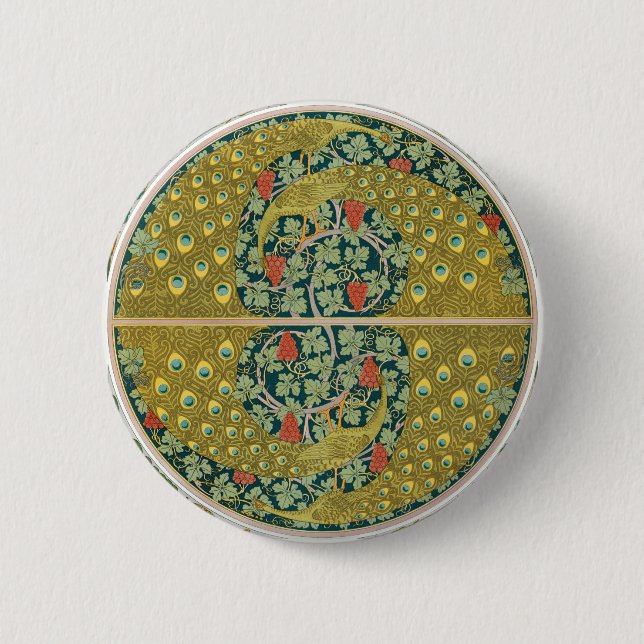 Badge Rond 5 Cm Peacock Art Nouveau Style rond design complexe (Devant)