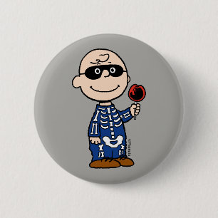 Badge Rond 5 Cm Peanuts   Skeleton Charlie Brown