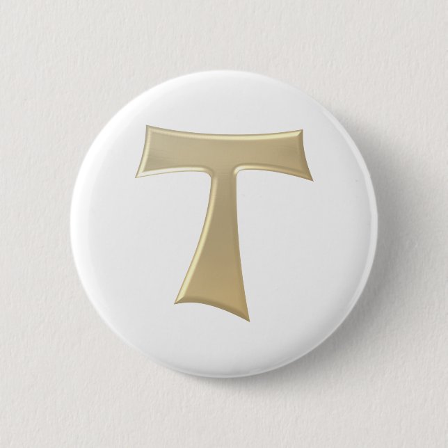 Badge Rond 5 Cm Pearl Look Franciscan Tau Cross (Devant)