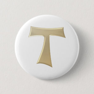 Badge Rond 5 Cm Pearl Look Franciscan Tau Cross