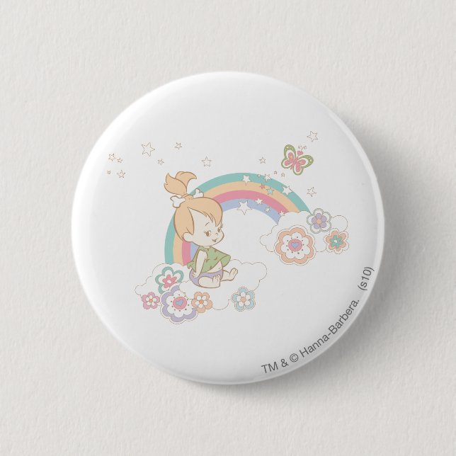 Badge Rond 5 Cm PEBBLES™ Arc-en-ciel et nuages de fleurs (Devant)