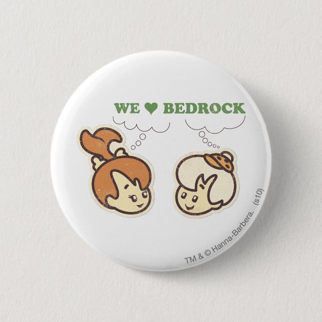 Badge Rond 5 Cm PEBBLES™ et Bam Bam Love Bedrock (Devant)