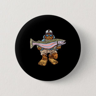 Badge Rond 5 Cm Pêche à la truite arc-en-ciel Bigfoot Rivière Trui
