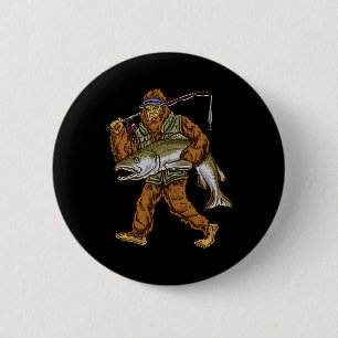 Badge Rond 5 Cm Pêche au saumon royal chasse de la truite Bigfoot