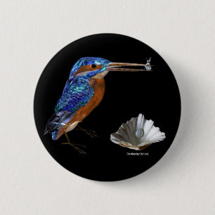 Badge Rond 5 Cm PÊCHE, Bleu électrique, Noir