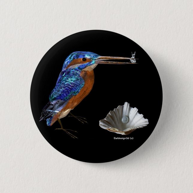 Badge Rond 5 Cm PÊCHE, Bleu électrique, Noir (Devant)