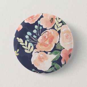 Badge Rond 5 Cm Pêche de floraison du plaisir   et roses et pavot