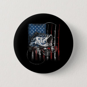 Badge Rond 5 Cm Pêche Drapeau Américain Vintage Usa B Cadeau Pêche
