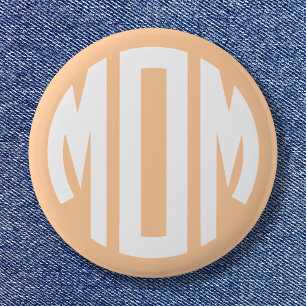 Badge Rond 5 Cm Pêche et cercle blanc Monogramme MOM