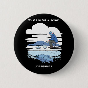 Badge Rond 5 Cm Pêche sur glace - Hiver Pêcheur Design