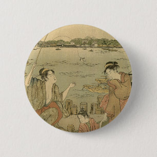 Badge Rond 5 Cm Pêcheurs Japonais