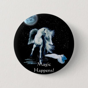 Badge Rond 5 Cm PEGASUS et collection BLANCHE de RAVEN
