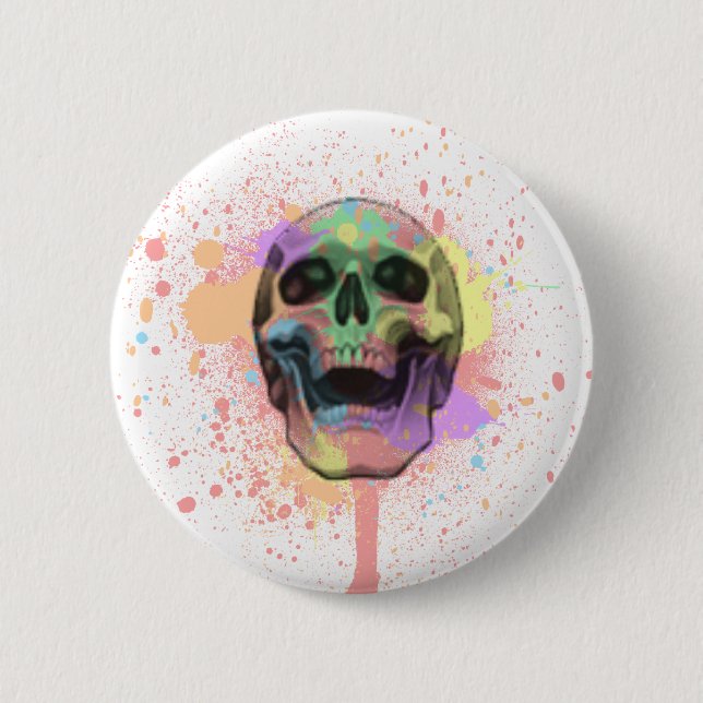 Badge Rond 5 Cm Peignez le bouton de crâne d'éclaboussure (Devant)