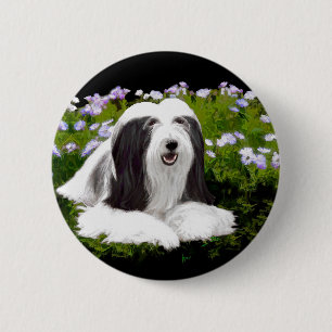 Badge Rond 5 Cm Peinture à collie à poils - Joli art original de c