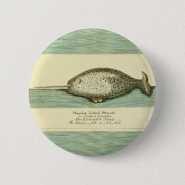 Badge Rond 5 Cm Peinture à l'aquarelle de baleine ancienne Narwhal (Devant)