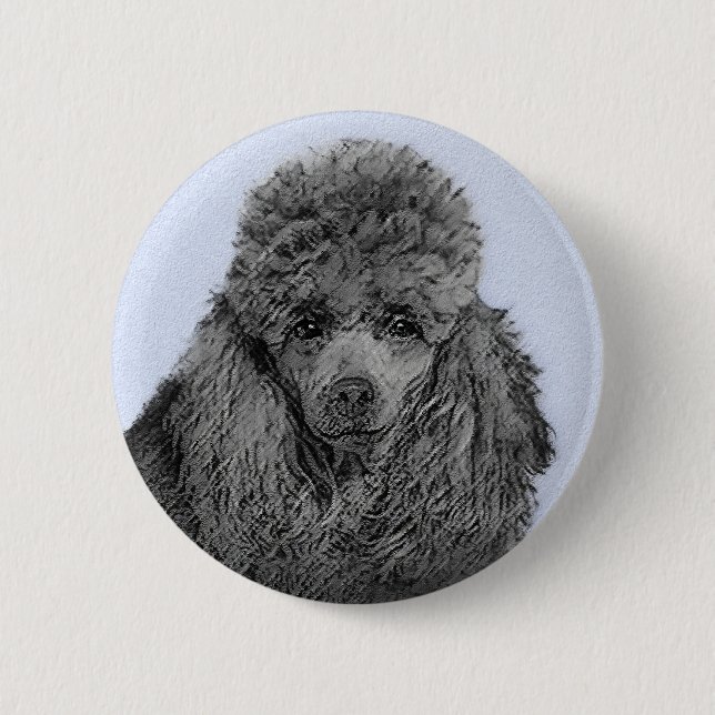 Badge Rond 5 Cm Peinture de caniche Miniature Jouet noir Art origi (Devant)
