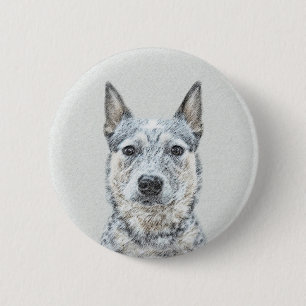 Badge Rond 5 Cm Peinture de chien de bétail australien - Beau art 