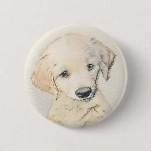 Badge Rond 5 Cm Peinture de chiot d'or Retriever - Art de chien or