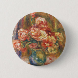 Badge Rond 5 Cm Peinture élégante de rose Renoir dans le style sha