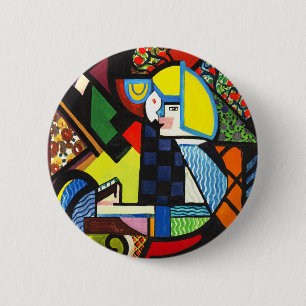 Badge Rond 5 Cm Peinture Moderniste Géométrique Colorée Abstraite