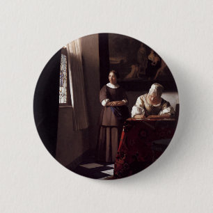 Badge Rond 5 Cm Peinture néerlandaise de Vermeer d'artiste