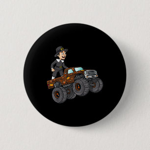 Badge Rond 5 Cm Pèlerin de Thanksgiving conduisant un camion monst
