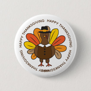 Badge Rond 5 Cm Pèlerin mignon de la Turquie de thanksgiving