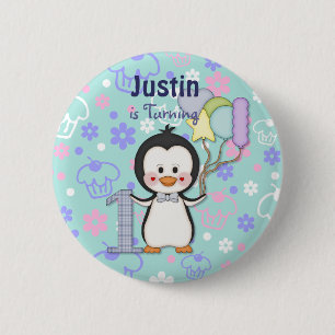 Badge Rond 5 Cm Penguin Cutie - Garçon premier anniversaire