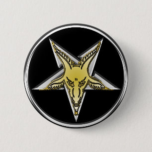 Badge Rond 5 Cm Pentagone étoilé argenté inversé avec la tête
