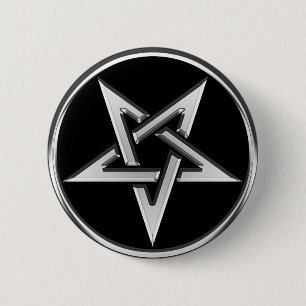 Badge Rond 5 Cm Pentagone étoilé inversé par argent