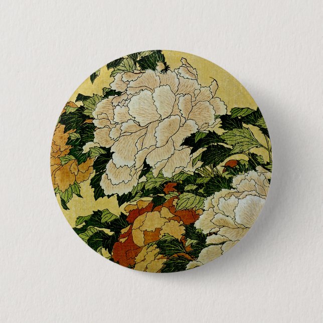 Badge Rond 5 Cm Peonies et papillon (Devant)