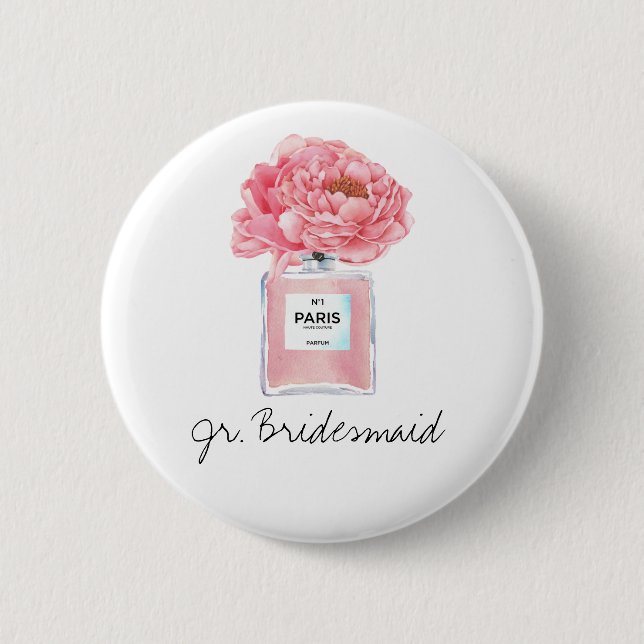 Badge Rond 5 Cm Peonies Roses & Parfums Jr. Bridesmaid (Devant)