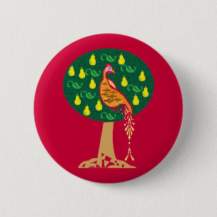 Badge Rond 5 Cm Perdrix dans une cocotte de Noël