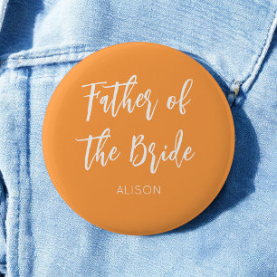Badge Rond 5 Cm Père de la mariée bouton orange blanc