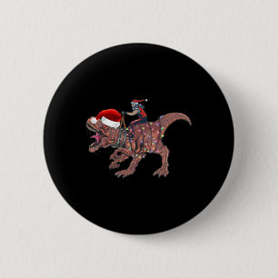 Badge Rond 5 Cm Père Noël à cheval sur un dinosaure T Rex Noël Gar