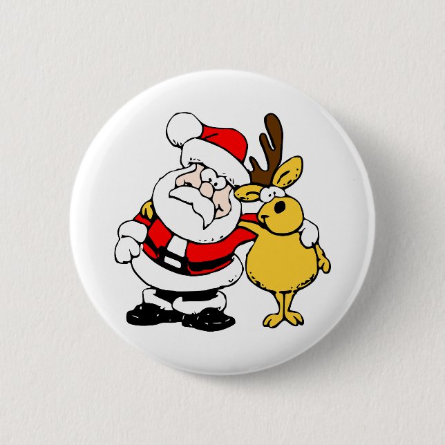 Badge Rond 5 Cm Père Noël avec le cerf (Devant)