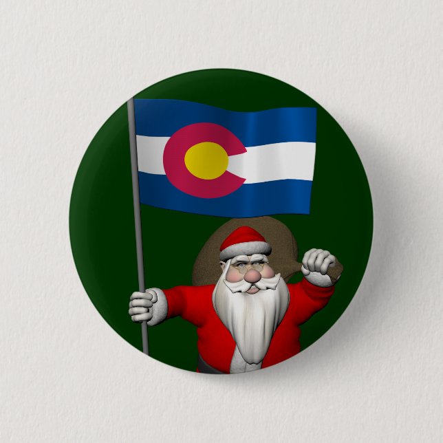 Badge Rond 5 Cm Père Noël avec l'enseigne du Colorado (Devant)