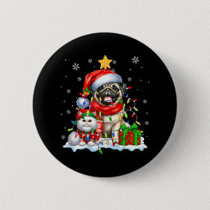 Badge Rond 5 Cm Père Noël Carlin Avec Elf Chat Feux de Noël Propri